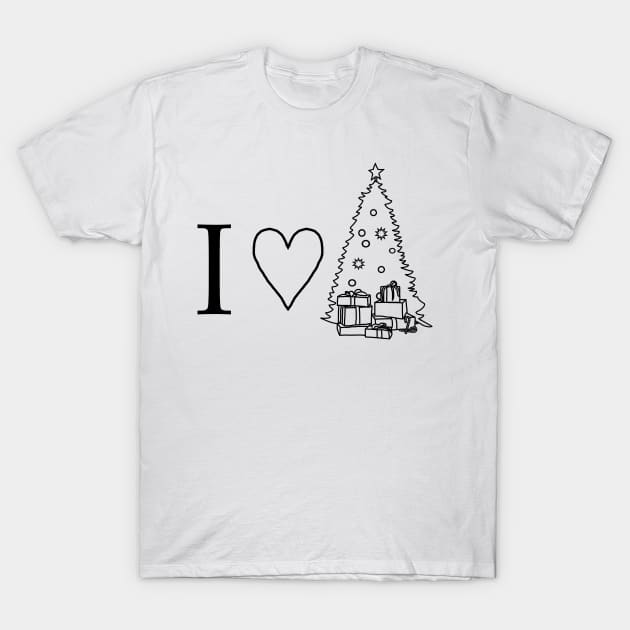 I Love Christmas Minimal Line Drawing T-Shirt by ellenhenryart